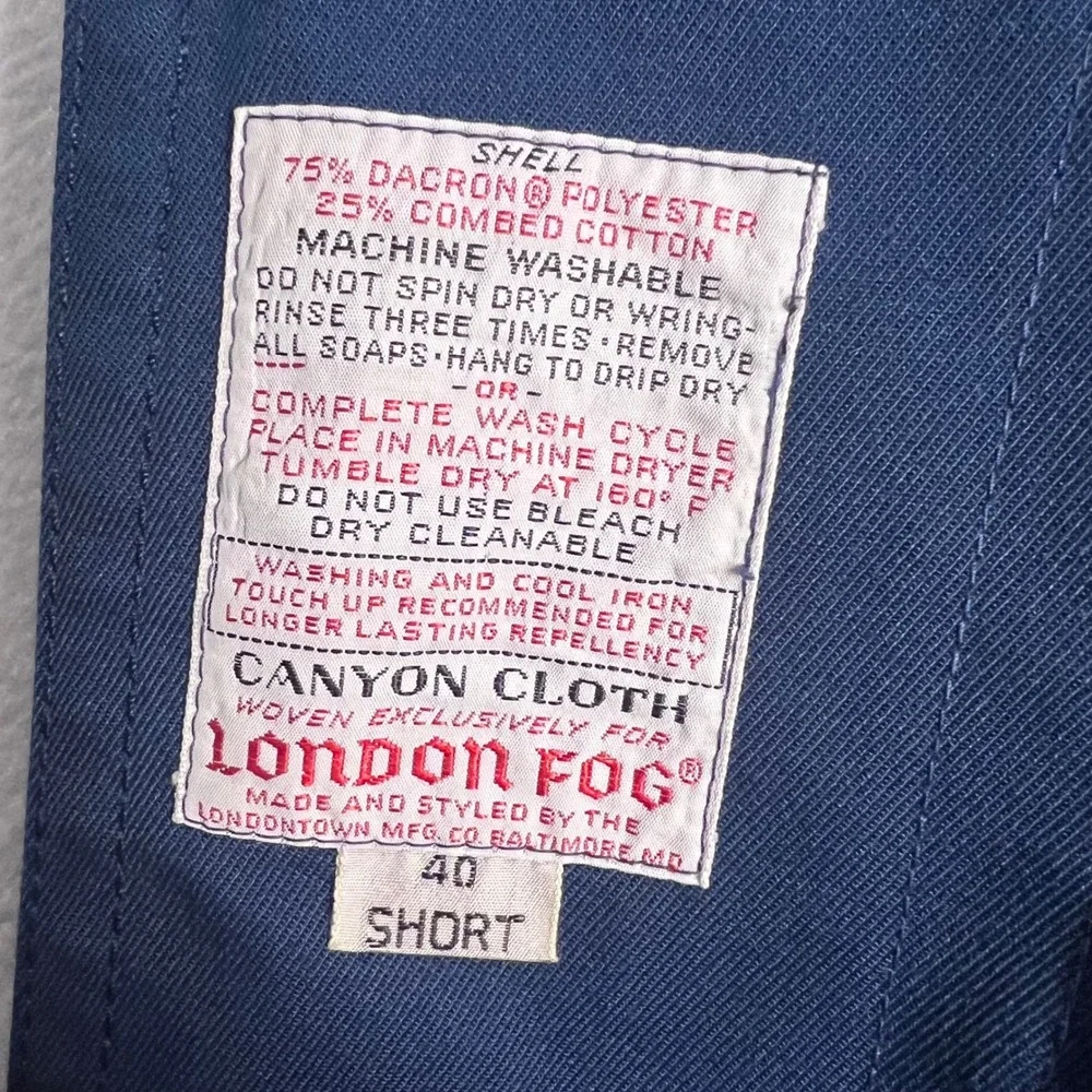 Vintage‎ 70s London Fog Men's Blue Faux Fur Lined Trench Coat Maincoat 40Short